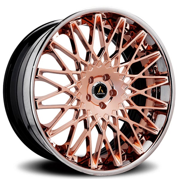 26" ARTIS FORGED WHEELS MONZA ROSE GOLD WITH CHROME LIP RIMS 4 sets