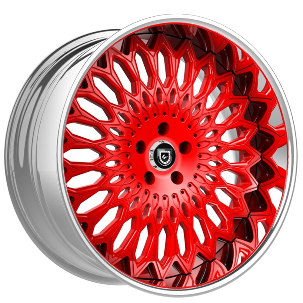 28" LEXANI FORGED WHEELS LF-LUXURY LF-742 PETRUS CUSTOM CANDY RED WITH CHROME LIP FORGED RIMS 4 sets