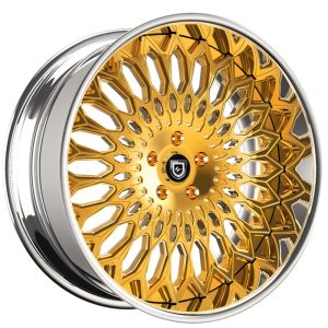 28" LEXANI FORGED WHEELS LF-LUXURY LF-742 PETRUS CUSTOM GOLD WITH CHROME LIP FORGED RIMS 4 sets